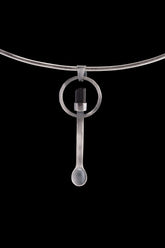 Black Tourmaline Spoon Necklace: Oxidized Sterling Silver Crystal Pendant
