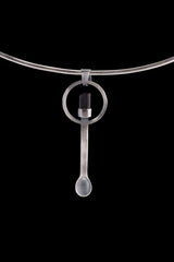 Black Tourmaline Spoon Necklace: Oxidized Sterling Silver Crystal Pendant