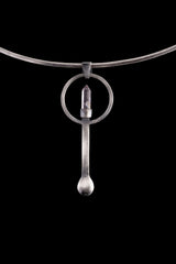 Clear Quartz 925 Silver Spoon: Oxidized Crystal Pendant Necklace
