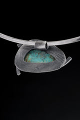 Chrysocolla Triangle Pendant 925 Sterling Silver Oxidized Sun Ray Necklace Throat Heart Chakra Gift