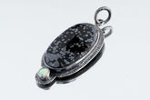 Dalmatian Jasper Paired Faceted Ethiopian Opal Pendant - Oxidised Sterling Silver with Sun Ray Details