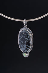 Dalmatian Jasper Paired Faceted Ethiopian Opal Pendant - Oxidised Sterling Silver with Sun Ray Details