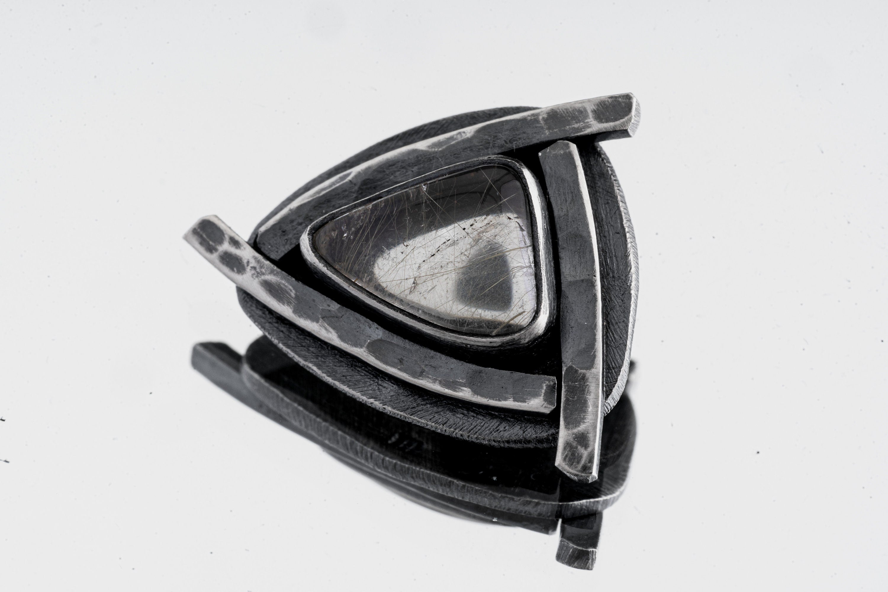 Golden Rutile Quartz Triangle Pendant: Oxidized Sterling Silver, Solar Plexus Chakra