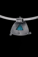 Chrysocolla Triangle Pendant 925 Sterling Silver Oxidized Necklace Throat Heart Chakra Taurus Gift