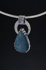 Australian Malachite & Raw Amethyst - Oxidised Hammered Sterling Silver - Claw Set Pendant