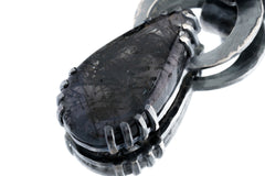 Black Rutile Quartz and Raw Moonstone - Oxidised Hammered Sterling Silver - Claw Set Pendant