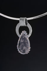 Raw Moonstone Black Rutile Pendant 925 Sterling Silver Oxidized Necklace Third Eye Crown Chakra Gift