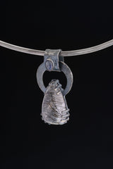 Black Rutile Quartz and Blue Moonstone - Oxidised Hammered Sterling Silver - Claw Set Pendant