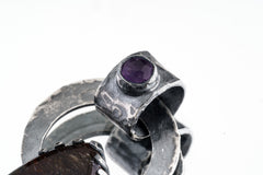 Hammered Sterling Silver Amethyst Pendant: Black Rutile Quartz Claw Setting