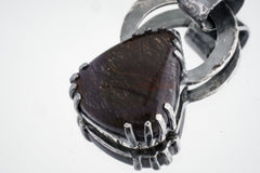 Hammered Sterling Silver Amethyst Pendant: Black Rutile Quartz Claw Setting