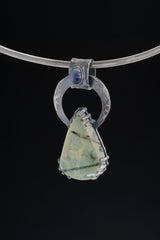 Peridot with Black Rutile & Blue Moonstone - Oxidised Hammered Sterling Silver - Claw Set Pendant