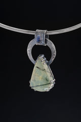 Peridot with Black Rutile & Blue Moonstone - Oxidised Hammered Sterling Silver - Claw Set Pendant