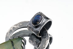 Peridot with Black Rutile & Blue Moonstone - Oxidised Hammered Sterling Silver - Claw Set Pendant