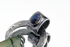 Blue Moonstone Peridot Pendant 925 Sterling Silver Oxidized Claw Necklace Third Eye Heart Chakra Gift