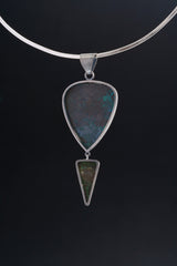 Malachite with Pyrite & Chrysocolla with Azurite Pendant, Sterling Silver, Heart and Throat Chakra, Taurus , Sagittarius Zodiac, Unique Gift