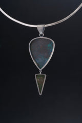 Malachite Chrysocolla Pendant: Sterling Silver, Pyrite & Azurite