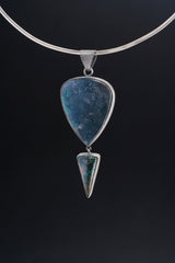 Malachite Chrysocolla Pendant: Sterling Silver, Pyrite & Azurite
