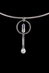Amethyst Spoon Pendant Necklace: 925 Oxidized Silver, Hammered Texture