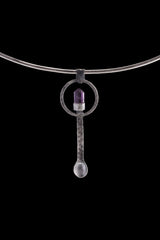 Amethyst Point 925 Silver Spoon Pendant Necklace: Hammered Texture