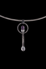 Amethyst Point 925 Silver Spoon Pendant Necklace: Hammered Texture