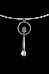 Blue Moonstone Spoon Pendant: Oxidized Sterling Silver Necklace
