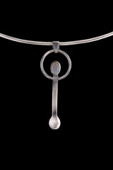 Blue Moonstone Spoon Pendant: Oxidized Sterling Silver Necklace
