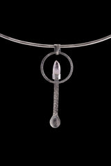 Vera Cruz Lemurian Quartz sterling silver ritual spoon shown on a choker with brush-textured silver and clear crystal point.