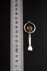 Mexican Amber- Spice / Ceremonial Spoon - 925 Cast Silver - Oxidised & Hammer Textured - Crystal Pendant Necklace