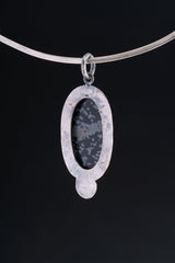 Dalmatian Jasper Paired Faceted Ethiopian Opal Pendant - Oxidised Sterling Silver with Sun Ray Details