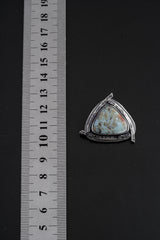 Oxidized Sterling Silver Larimar Pendant: Triangle Azure Triad