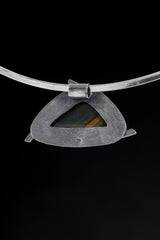 Oxidized Sterling Silver Tiger Eye Pendant: Textured Triangle Amulet