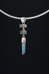 Black Rutile Quartz & Aqua Aura Sterling Silver Pendant: Scorpio Zodiac