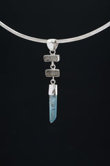 Black Rutile Quartz & Aqua Aura Sterling Silver Pendant: Scorpio Zodiac