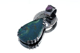 Australian Malachite & Raw Amethyst - Oxidised Hammered Sterling Silver - Claw Set Pendant
