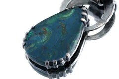 Australian Malachite & Raw Amethyst - Oxidised Hammered Sterling Silver - Claw Set Pendant