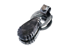 Moonlit Rutilated Heirloom Pendant with raw Moonstone and Black Rutile Quartz in oxidized sterling silver.