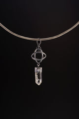Lemurian Quartz Moonstone Pendant: Oxidized Sterling Silver Third Eye Chakra