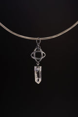 Lemurian Quartz Moonstone Pendant: Oxidized Sterling Silver Third Eye Chakra