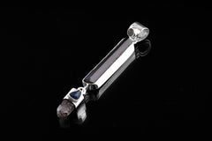 Single Blue Moonstone Tourmaline Smoky Quartz Sapphire pendant shown on dark background with polished silver.