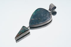 Malachite with Pyrite & Chrysocolla with Azurite Pendant, Sterling Silver, Heart and Throat Chakra, Taurus , Sagittarius Zodiac, Unique Gift