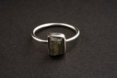 Gem Green Tourmaline Sterling Silver Ring with Pink Core - Size 6 1/4
