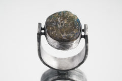 Mystic Oculus - Labradorite - Size 9 US - Large Brutalist Sterling Silver Ring