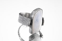 Lunar Sanctuary - Moonstone - Size 8 US - Large Brutalist Sterling Silver Ring