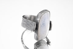 Lunar Sanctuary - Moonstone - Size 8 US - Large Brutalist Sterling Silver Ring