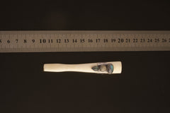 Labradorite Antique Bone Tube Pendant shown beside a ruler for scale, with natural bone and textured silver detail.