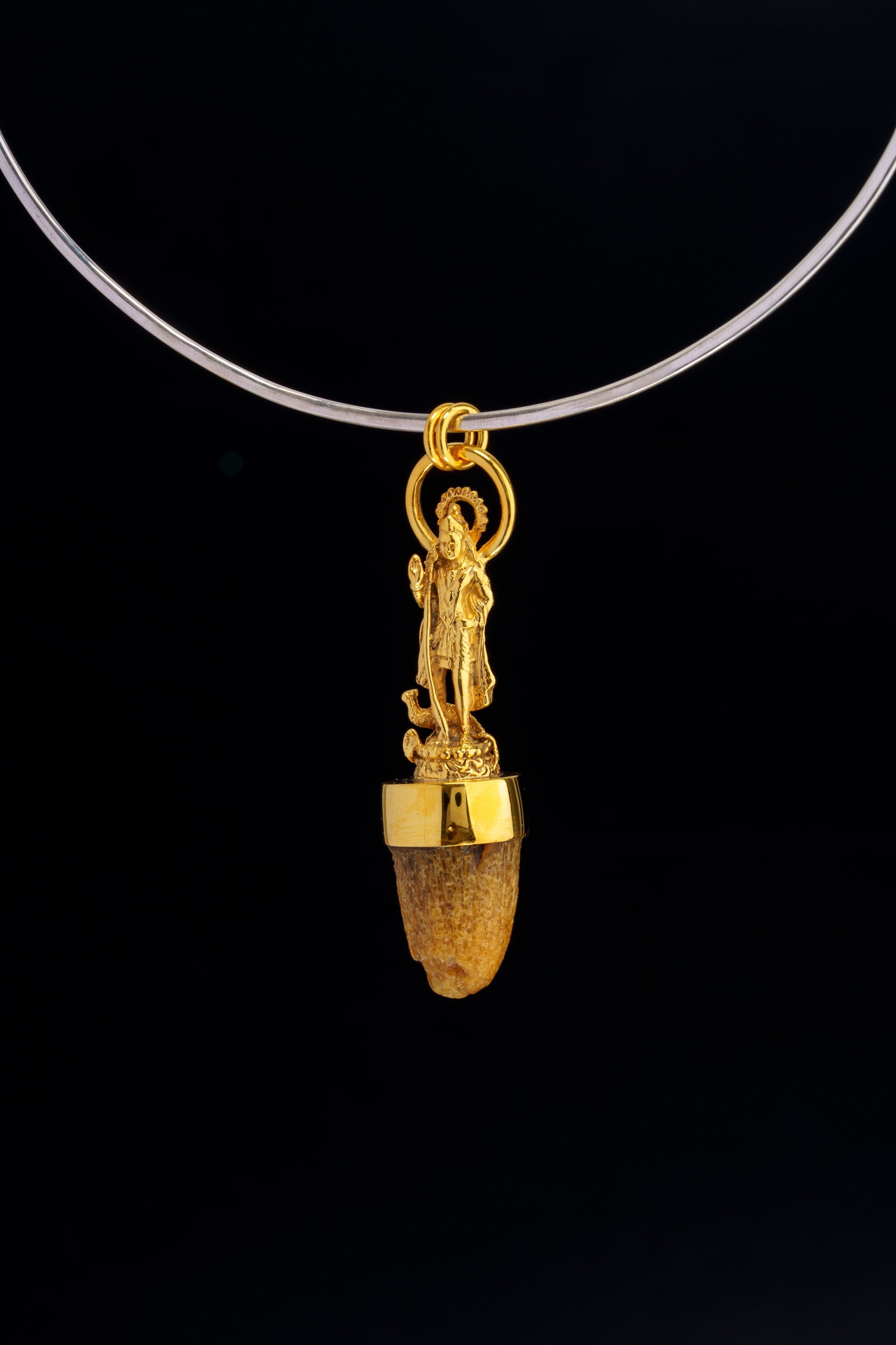 Gold Plated Shiva Talisman Pendant: Cow Horn Spiritual Jewelry