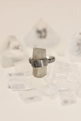 Raw Australian Aquamarine Ring, 925 Sterling Silver Oxidized Hammered Band, Torrington Gemstone Throat Chakra Jewelry Size 5 1/4