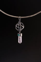 Vera Cruz Amethyst Emerald Pendant 925 Silver Oxidized Brutalist Sphere Third Eye Crown Heart Chakra Necklace