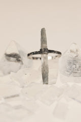 Oxidized Sterling Silver Ring: Raw Himalayan Aquamarine, Hammered Texture