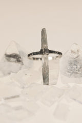 Oxidized Sterling Silver Ring: Raw Himalayan Aquamarine, Hammered Texture